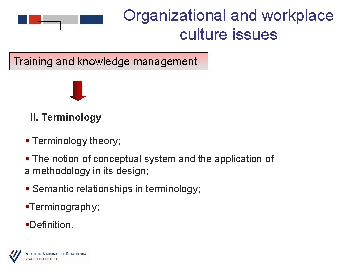 Organizational and workplace culture issues Training and knowledge management II. Terminology § Terminology theory;