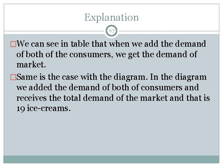 Explanation 67 �We can see in table that when we add the demand of