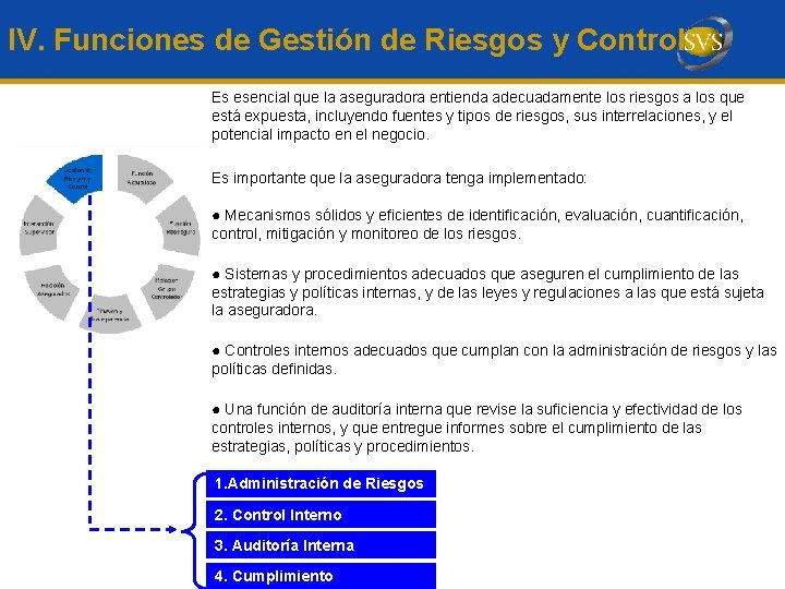 IV. Funciones de Gestión de Riesgos y Control Es esencial que la aseguradora entienda