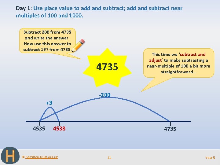 Day 1: Use place value to add and subtract; add and subtract near multiples