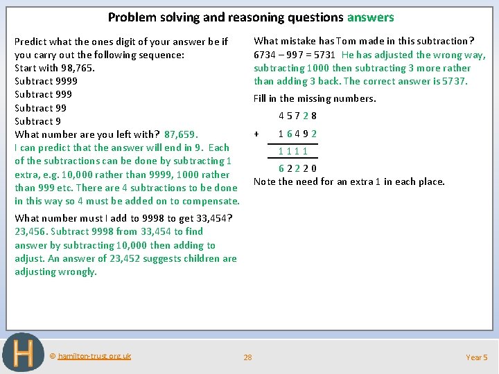 Problem solving and reasoning questions answers What mistake has Tom made in this subtraction?