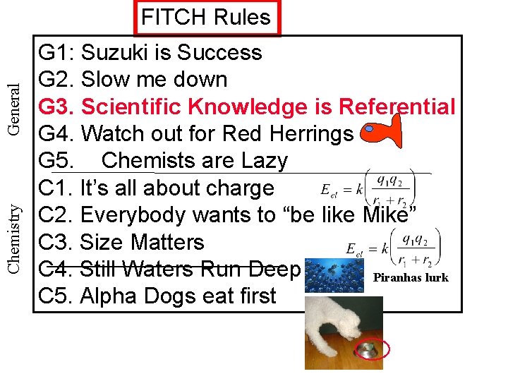 Chemistry General FITCH Rules G 1: Suzuki is Success G 2. Slow me down