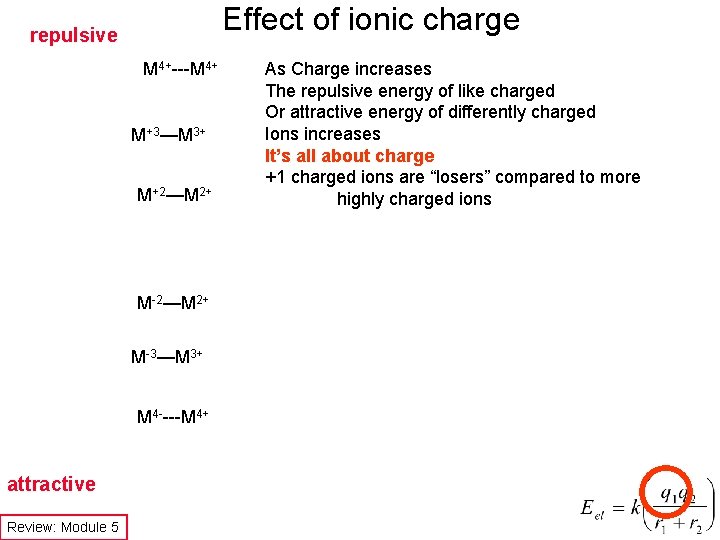 Effect of ionic charge repulsive 4+ M 4+---M 4+ M+3—M 3+ M+2—M 2+ M+3—M