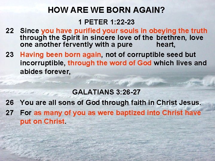 HOW ARE WE BORN AGAIN? 1 PETER 1: 22 -23 22 Since you have