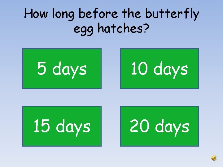 How long before the butterfly egg hatches? 5 days 10 days 15 days 20