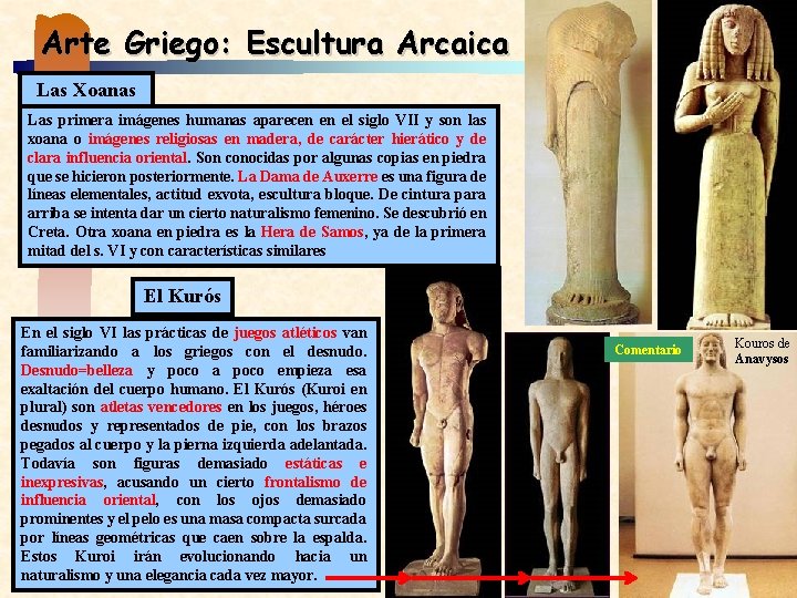 Arte Griego: Escultura Arcaica Las Xoanas Las primera imágenes humanas aparecen en el siglo