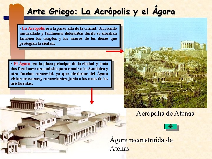 Arte Griego: La Acrópolis y el Ágora · La Acrópolis era la parte alta