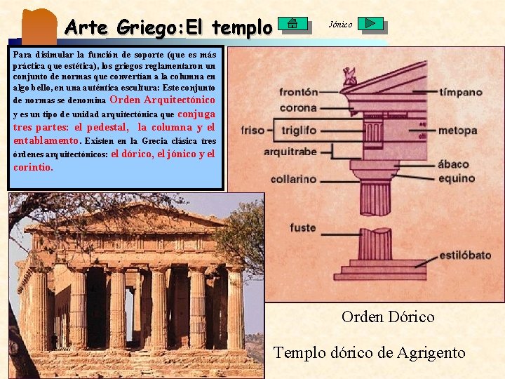 Arte Griego: El templo Jónico Para disimular la función de soporte (que es más