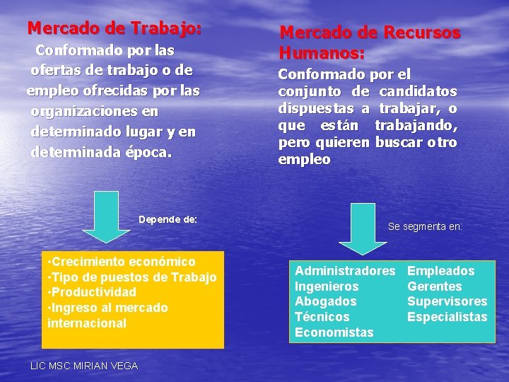 Mercado de Trabajo: Conformado por las ofertas de trabajo o de empleo ofrecidas por