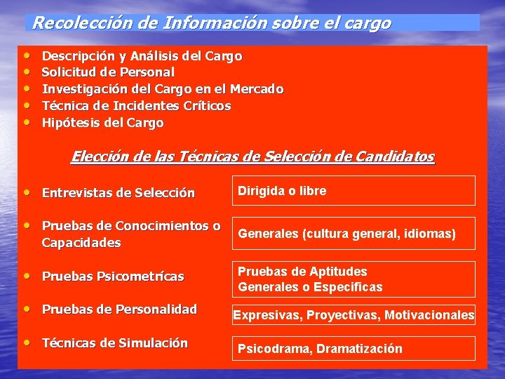 Recolección de Información sobre el cargo • • • Descripción y Análisis del Cargo