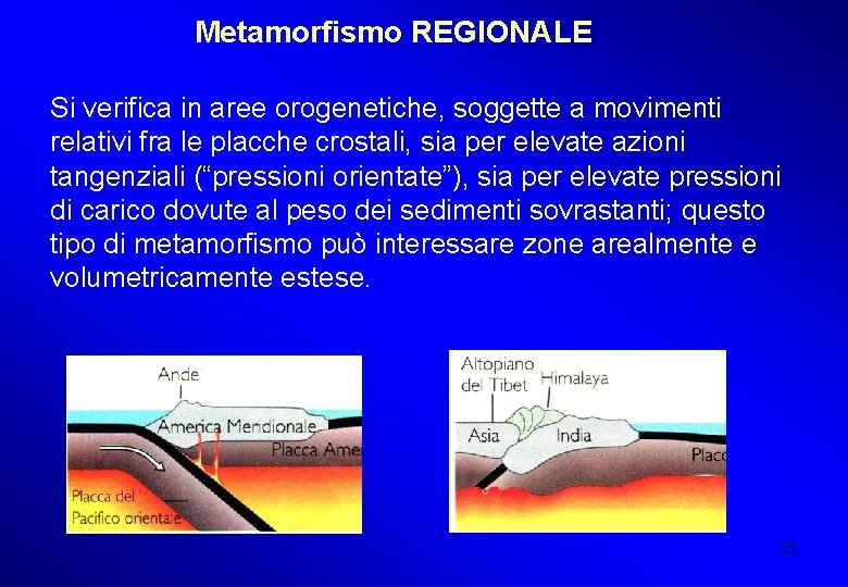 Metamorfismo REGIONALE Si verifica in aree orogenetiche, soggette a movimenti relativi fra le placche
