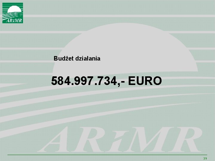 Budżet działania 584. 997. 734, - EURO 39 
