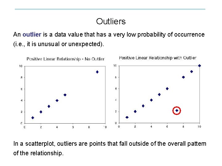 Outliers An outlier is a data value that has a very low probability of