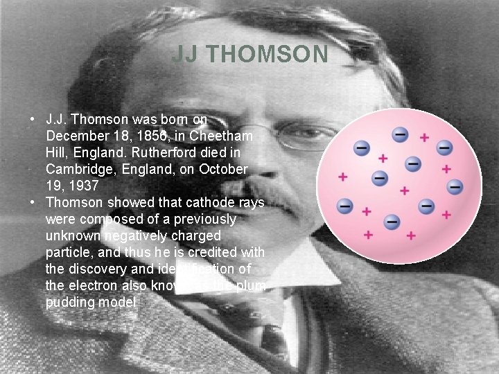 JJ THOMSON • J. J. Thomson was born on December 18, 1856, in Cheetham