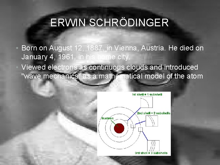 ERWIN SCHRÖDINGER • Born on August 12, 1887, in Vienna, Austria. He died on