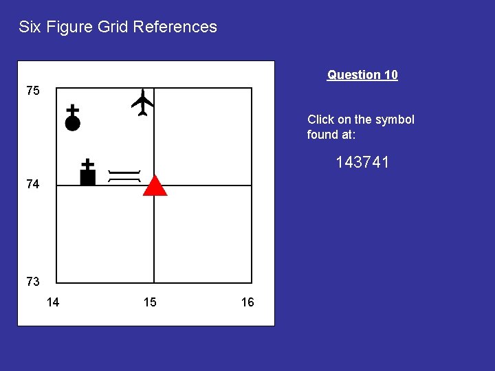 Six Figure Grid References Question 10 75 Click on the symbol found at: 143741