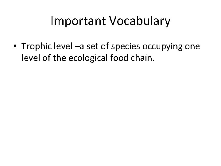 Important Vocabulary • Trophic level –a set of species occupying one level of the