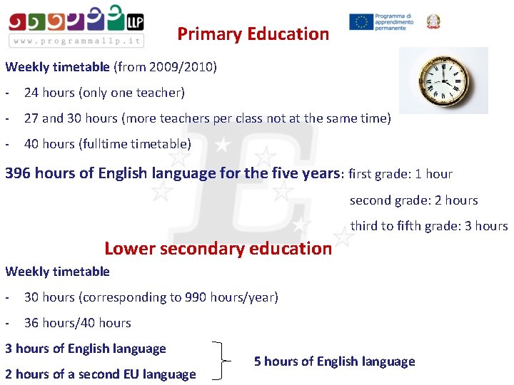 Primary Education Weekly timetable (from 2009/2010) - 24 hours (only one teacher) - 27