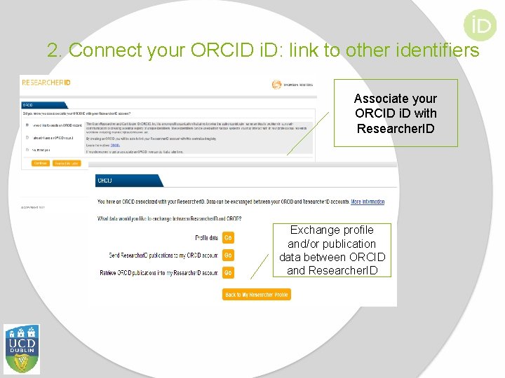 2. Connect your ORCID i. D: link to other identifiers Associate your ORCID i.