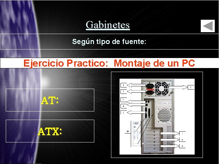 Gabinetes Según tipo de fuente: Ejercicio Practico: Montaje de un PC AT: ATX: 