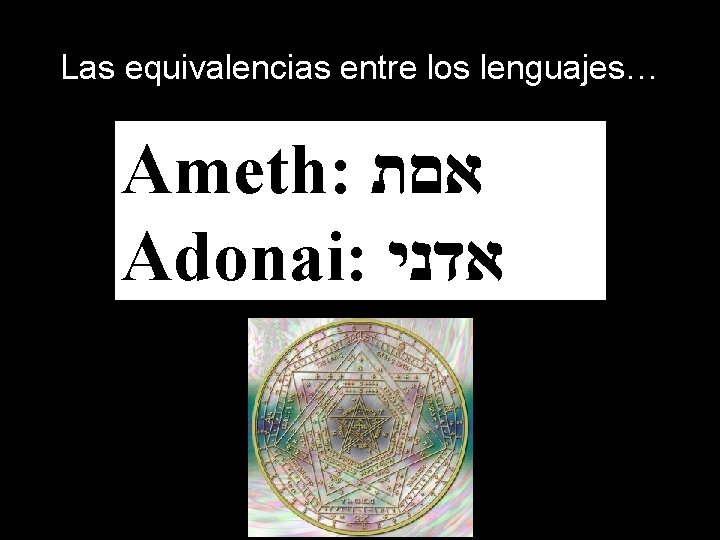 Las equivalencias entre los lenguajes… Ameth: אםת Adonai: אדני 