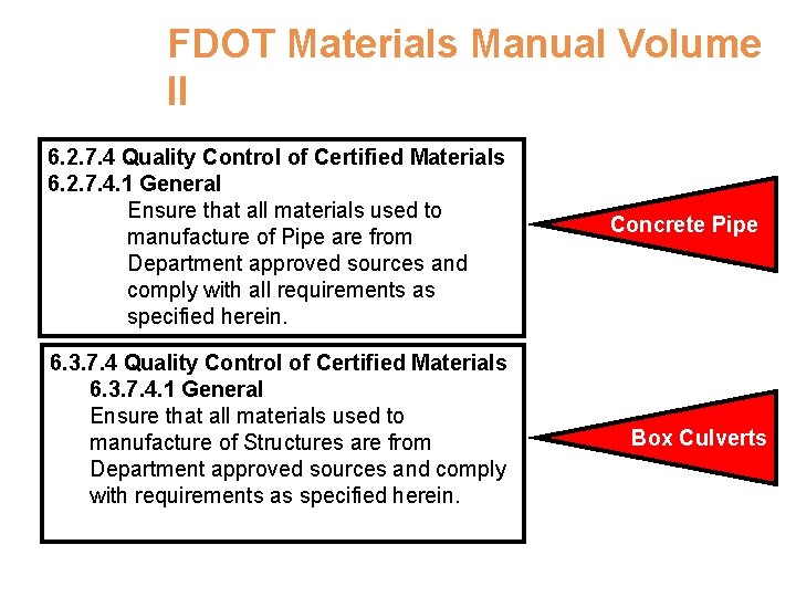 FDOT Materials Manual Volume II 6. 2. 7. 4 Quality Control of Certified Materials