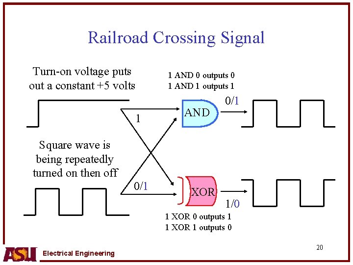 Railroad Crossing Signal Turn-on voltage puts out a constant +5 volts 1 Square wave