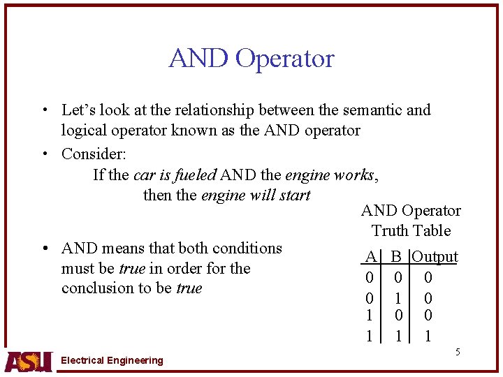 AND Operator • Let’s look at the relationship between the semantic and logical operator