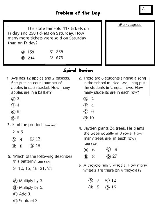 7. 1 Problem of the Day Work Space Spiral Review 