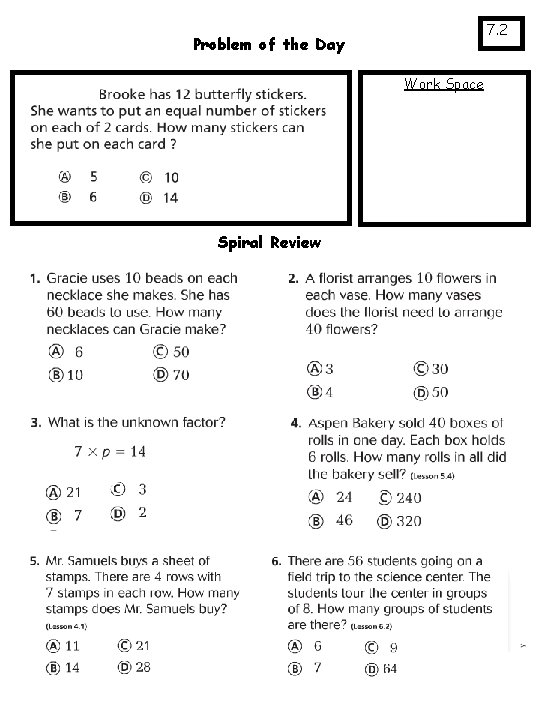 7. 2 Problem of the Day Work Space Spiral Review 