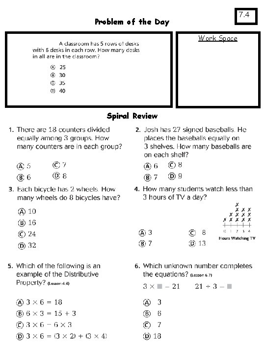 7. 4 Problem of the Day Work Space Spiral Review 