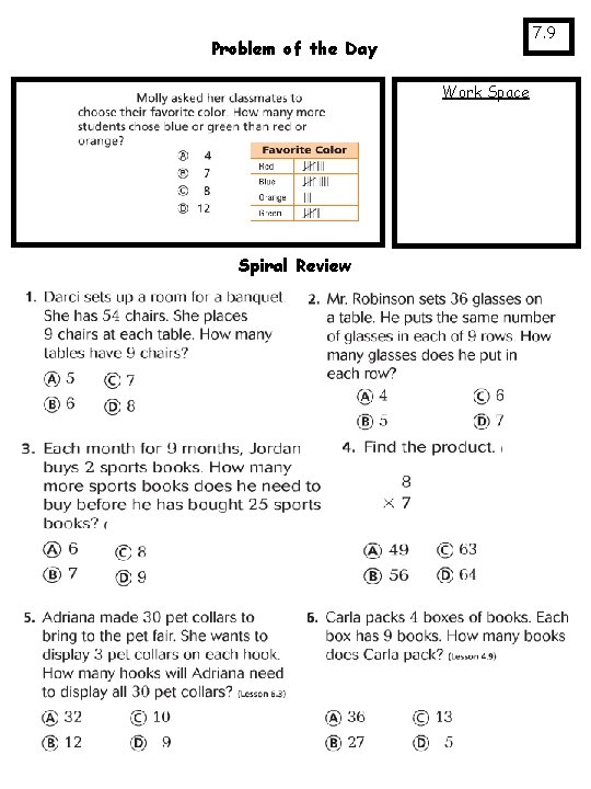 7. 9 Problem of the Day Work Space Spiral Review 
