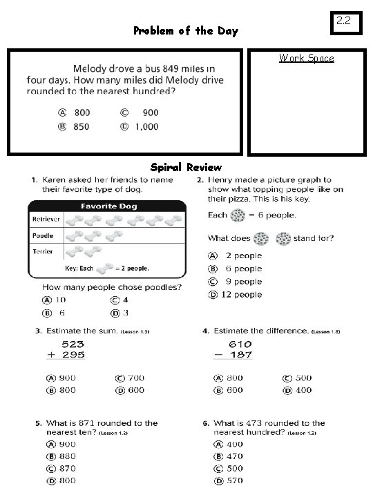 2. 2 Problem of the Day Work Space Spiral Review 