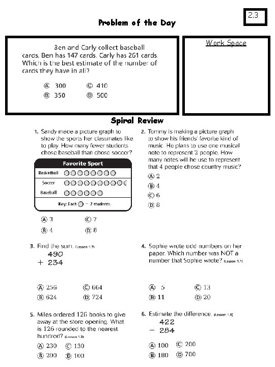 2. 3 Problem of the Day Work Space Spiral Review 