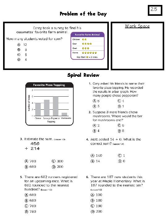 2. 5 Problem of the Day Work Space Spiral Review 