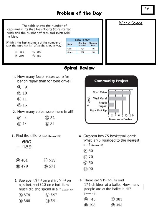 2. 6 Problem of the Day Work Space Spiral Review 