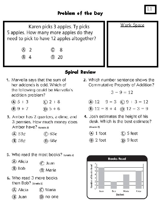 1. 1 Problem of the Day Work Space Spiral Review 