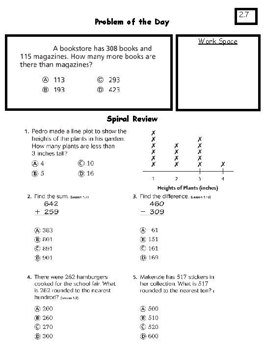 2. 7 Problem of the Day Work Space Spiral Review 