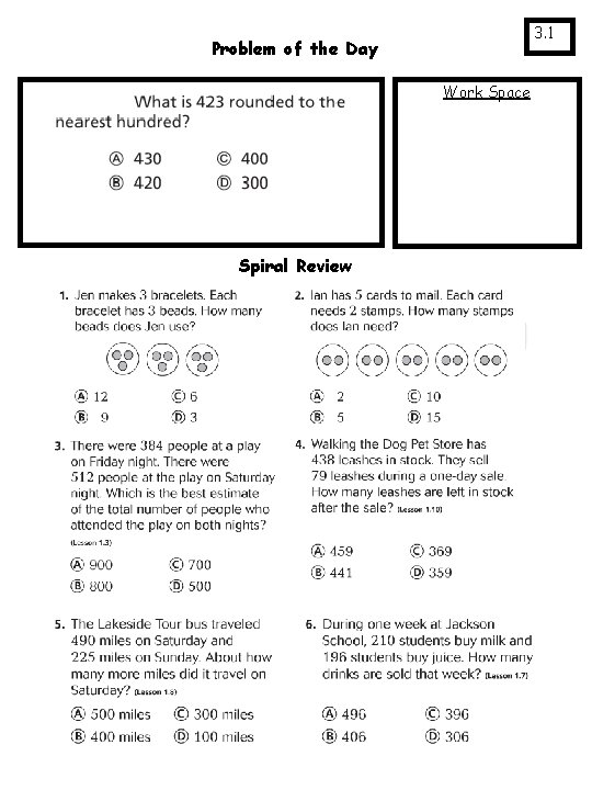 3. 1 Problem of the Day Work Space Spiral Review 