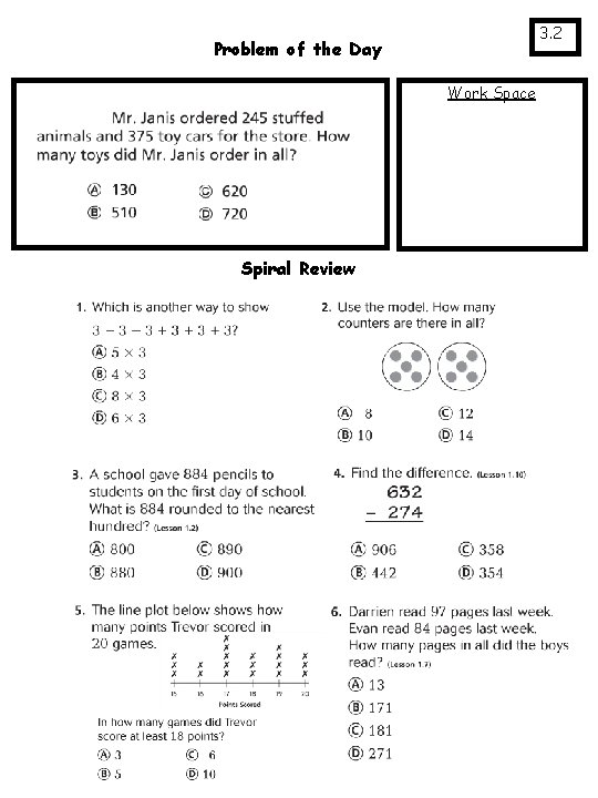 3. 2 Problem of the Day Work Space Spiral Review 