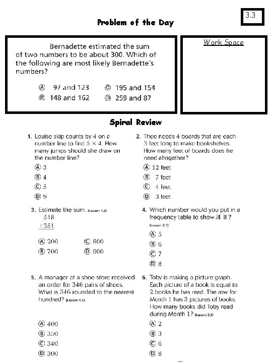 3. 3 Problem of the Day Work Space Spiral Review 