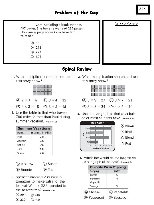 3. 5 Problem of the Day Work Space Spiral Review 