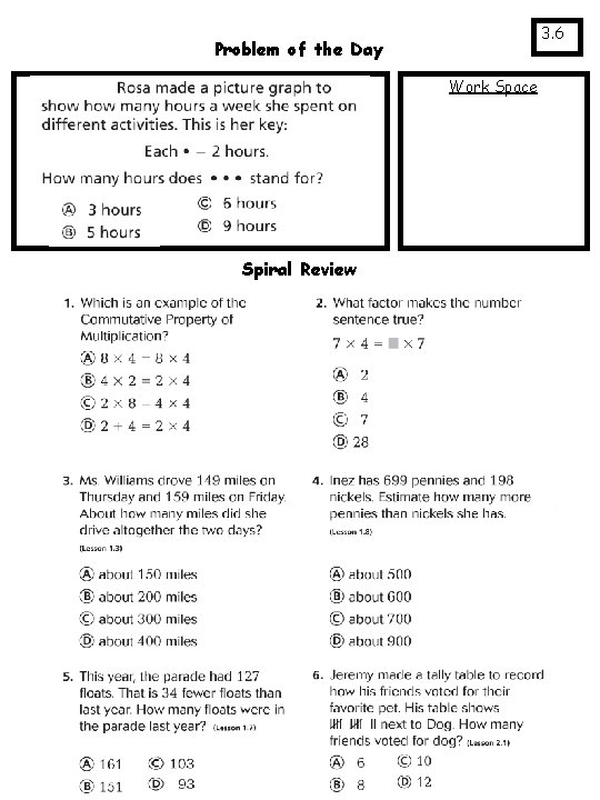 3. 6 Problem of the Day Work Space Spiral Review 