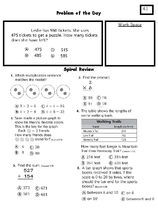 4. 1 Problem of the Day Work Space Spiral Review 