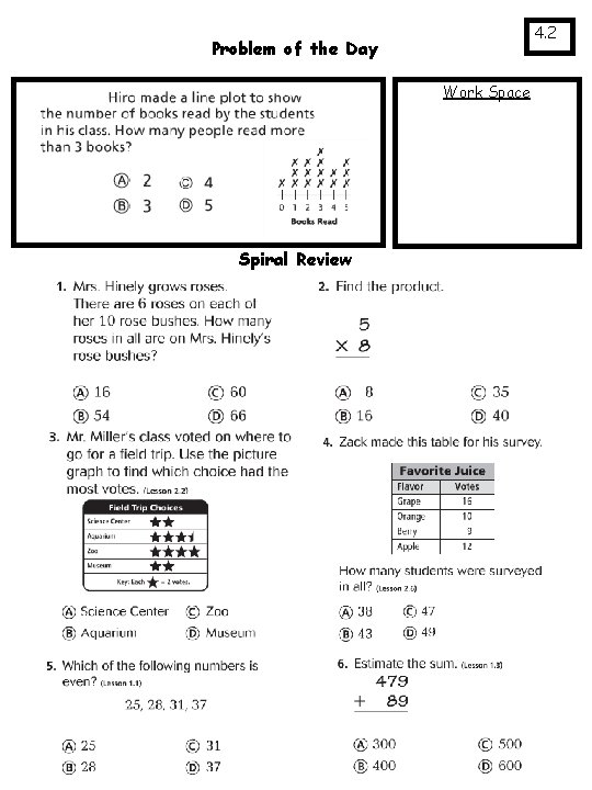 4. 2 Problem of the Day Work Space Spiral Review 