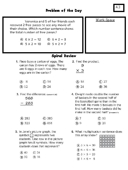 4. 3 Problem of the Day Work Space Spiral Review 