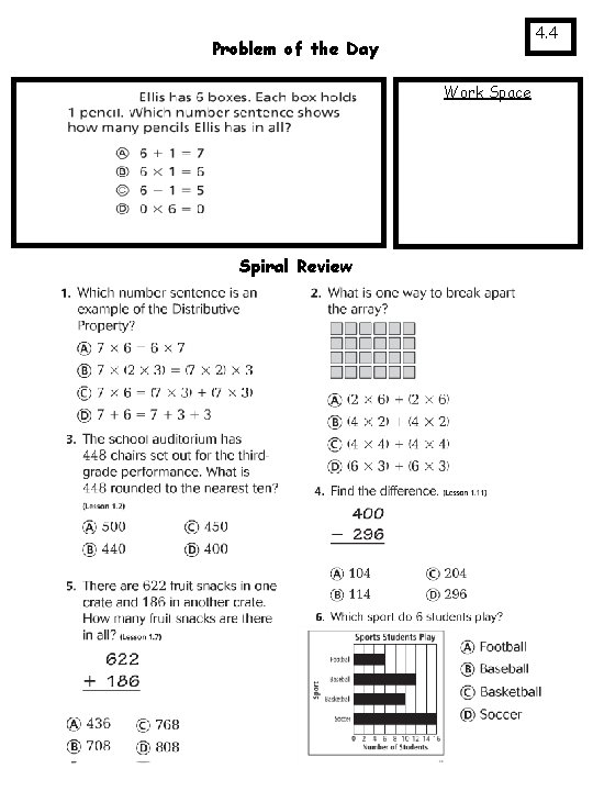4. 4 Problem of the Day Work Space Spiral Review 