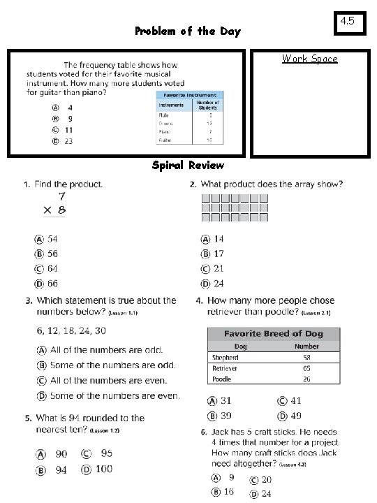 4. 5 Problem of the Day Work Space Spiral Review 