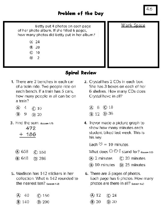 4. 6 Problem of the Day Work Space Spiral Review 