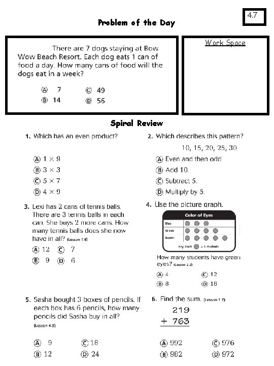 4. 7 Problem of the Day Work Space Spiral Review 